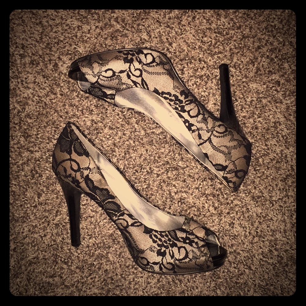 Lacy peep toe heels